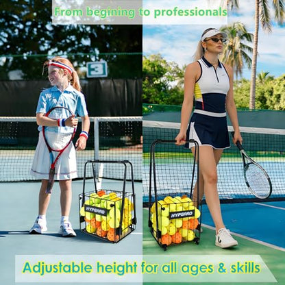 Pickleball & Tennis Ball Hopper, Sports Balls Teaching Cart, Portable Lightweight Softball Caddy, Large Capacity Baseball Basket Carrier for Training