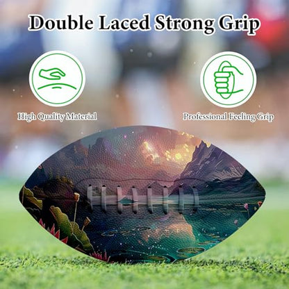 American Football, Official Size 11.9 x 7.3 Inch, Premium Composite Leather High-Grip Ball with Pro-Style Lacing, Unique Prints for Training, Games & Gifts - color: Sunset Lotus
