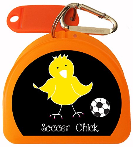Soccer Mouth Guard, Mouthguard, Retainer Case - Soccer Chick - color: Orange