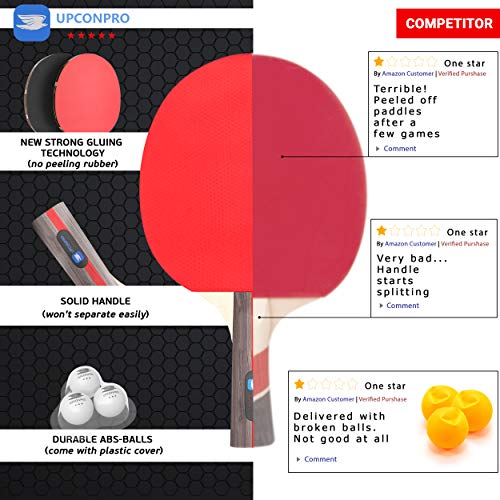 Professional Ping Pong Paddle Set - 2 Pack Premium Table Tennis Racket Set, 3 Professional Game Balls, Training Recreational Racquet Kit, Durable Handle Sturdy Rubber, Portable Carry Case Bag