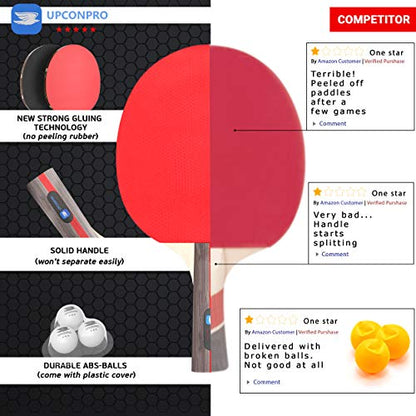 Professional Ping Pong Paddle Set - 2 Pack Premium Table Tennis Racket Set, 3 Professional Game Balls, Training Recreational Racquet Kit, Durable Handle Sturdy Rubber, Portable Carry Case Bag