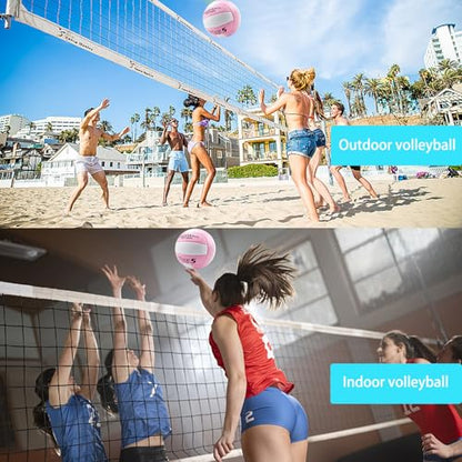 Soft Volleyball Official Size 5 for Indoor Outdoor Beach Sand Play Pool Gym Training, Soft Touch Thicker PU Volleyball with1 Ball Pump & 1 Air Needles for Adult