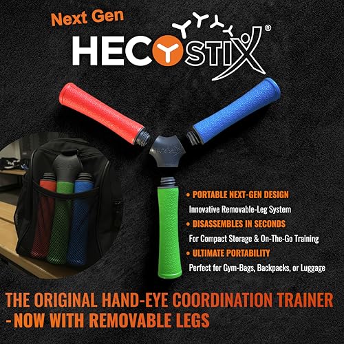 HECOstix Hand-Eye Coordination Trainer (Red/Green/Blue) – Reaction Time & Reflex Tool with Removable Legs | Improves Agility, Focus, & Multisensory Skills | Sports, Fitness, & Fun | All Ages
