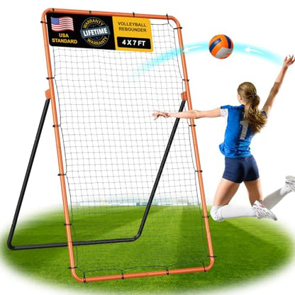 Volleyball Rebounder Net 7x4 ft, Training Equipment with Angle Customization for Practicing Volleying, Bumping, Spiking Training, Portable Travel Bag