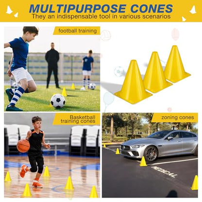 36pcs Cones 7 Inch Soccer Cones and Plastic Traffic Cones, Durable Cones for Sports Training, Ideal for Soccer, Basketball, Football, Skating, and Agility Drills Practice - color: yellow