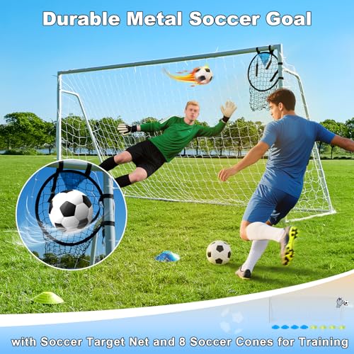 Soccer Goals for Backyard Soccer Goal 12x6 Big 10x6.5 8x6 6x4FT Soccer Goals for Youth Adults and Kids Large Metal 2" Goal Post with Agility Ladder and Target Net Soccer Cones Practice Equipment - style: 10×6.5 FT