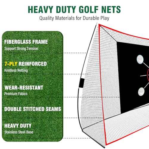 Golf Net, 10x7FT with Golf Practice Mat, Hitting Aid Net with Multi Targets Training for Backyard Driving Chipping Indoor Outdoor Use, 7-Ply Anti-Tear Netting & Carry Bag, Gifts for Men Dad Him Golfer