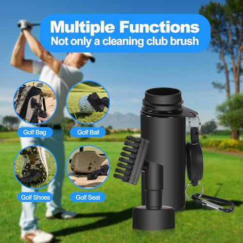 Golf Club Brush Cleaner with Water Bottle 7.5 Inches Holds 4 Ounces of Water - 2 Pack Pro Golf Club Cleaner Brush with Heavy Duty Retractable Clip - Golf Accessories