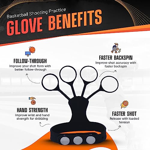 FNBX FlickGlove Basketball Shooting Aid, Training Equipment for Improving Shot and Form, Set of 3 Silicone Strap Resistances, White, Black and Orange