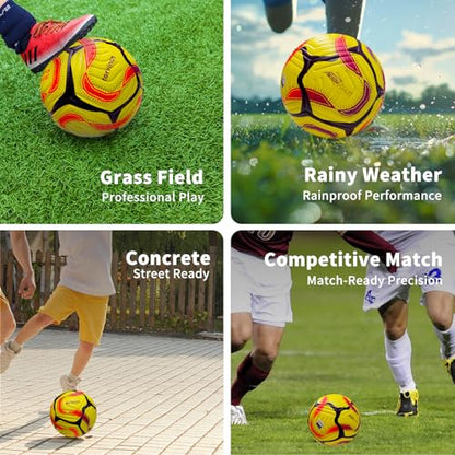Soccer Ball Size 5,4 – Thermal Bonded Waterproof PU Leather, Professional Training & Match Ball for Youth & Adults, with Pump & Bag, Training Gift Set - color: yellow