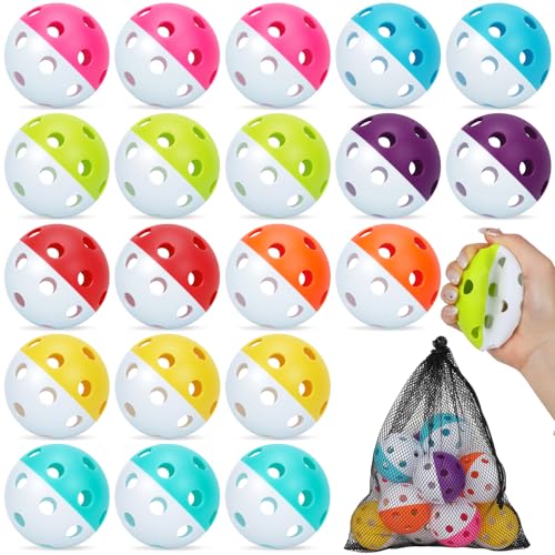 Coopay 20/40 Pack Practice Baseball Softball Plastic Training Balls Lightweight Hollow Limited Flight Softballs for Hitting, Pitching,Batting Training Indoor Outdoor Use - color: Half Color Mix, style: 20 Pack