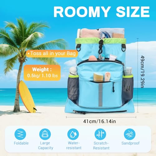 Drawstring Backpack, Waterproof Sandproof Beach Backpack for Sport Gear Small Gym Bag with Hidden Ball Net Pocket and Seperated Wet Pocket Draw String Back Bag for Women Men, Blue - color: Blue