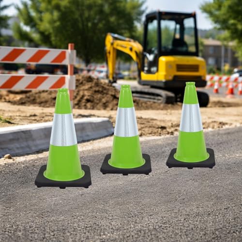 6 Pack Green 18 Inch Black Base Traffic Cones for Vehicle Maneuvering Practice, Driving Training, Lane Marking & Safety Warning (6, Green, 18 Inch) - color: Green, size: 18 Inch