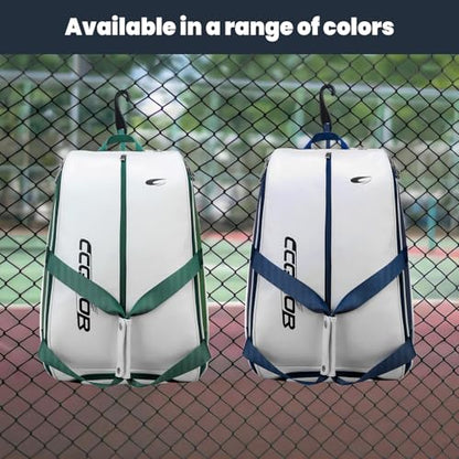 Tennis Bag Holds 2 Rackets with Shoe Compartment, Fence Hook & Ball Sleeve – Large PU Pickleball Paddles Backpack for Men & Women