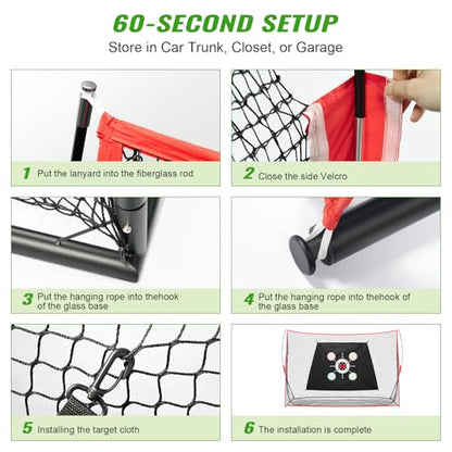 Golf Nets for Practice,10 x 7 FT Golf Hitting Net, Study Golf Chipping Net with Multi - Objective Target Cloth, Tri-Turf Mat and Another 20 accs, Easy to Set Up, Indoor/Outdoor Use, Garage/Yard Train