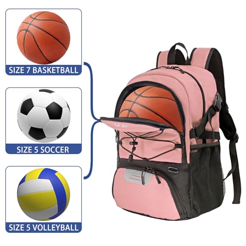 WOLT Basketball Backpack Large Sports Bag with Separate Ball Holder & Shoes Compartment, Best for Basketball, Soccer,Gym - color: Lightpink