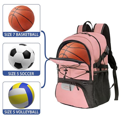 WOLT Basketball Backpack Large Sports Bag with Separate Ball Holder & Shoes Compartment, Best for Basketball, Soccer,Gym - color: Lightpink