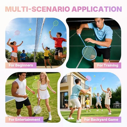AboveGenius Badminton Rackets Set, Lightweight Badminton Set Includ 4/6 PCS Rackets, 6 Birdies, Outdoor Backyard Games, Racquets for Adults, Teens, Family Beginner - style: 4 Racket+6 Birdies