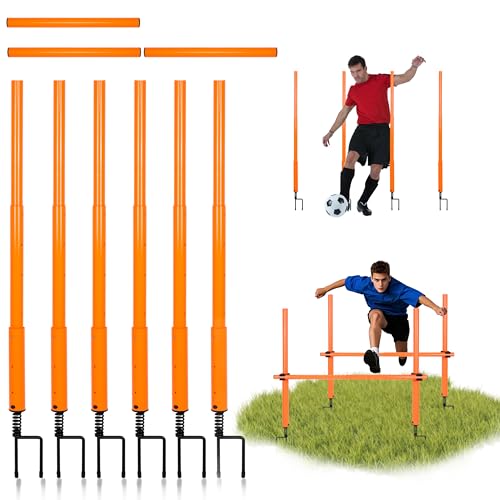 Hikeen Telescopic Length Soccer Poles Fixed & Collapsible Options Agility Training Hurdles and Football Obstacle for Teenager Soccer Training Outdoor Sports Speed Training Equipment - size: Short-42.5", style: 6 rods