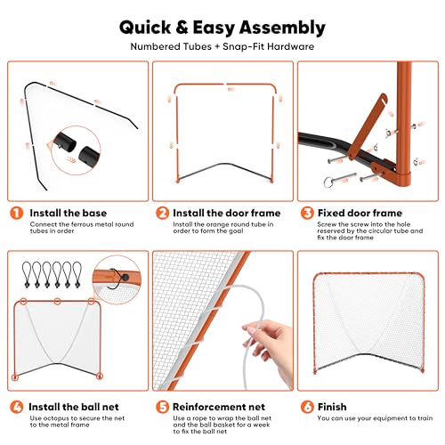 Portable Lacrosse Goal Net Folding Lacrosse Nets for Backyard for 6’x6’x7’ Goals, Official Size Heavy Duty 4mm UV Treated Black & White Lacrosse Training Net, Backyard & Team Practice