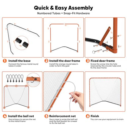 Portable Lacrosse Goal Net Folding Lacrosse Nets for Backyard for 6’x6’x7’ Goals, Official Size Heavy Duty 4mm UV Treated Black & White Lacrosse Training Net, Backyard & Team Practice