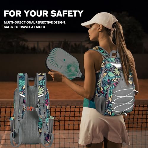 G4Free Pickleball Bag, Pickleball Backpack for Women and Men, Padel Bag Fits 2 to 4 Paddles, Gifts for Pickleball Lovers - color: Blue Leaf