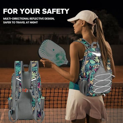 G4Free Pickleball Bag, Pickleball Backpack for Women and Men, Padel Bag Fits 2 to 4 Paddles, Gifts for Pickleball Lovers - color: Blue Leaf
