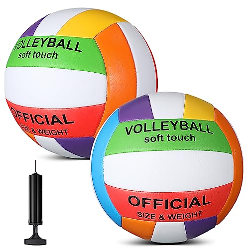 Lenwen 2 Pack Beach Volleyball Official Size 5 for Indoor Outdoor, Waterproof Soft Volleyball with Pump for Adult Beginner Beach Game Gym - color: Colorful