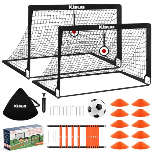 Soccer Goal, Kids Soccer Goals for Backyard Set of 2, 4 x 3ft Soccer Net Training Equipment, Pop Up Toddler Soccer Goal for Outdoor Indoor Sports Games with Soccer Ball, Ladder, Cones, Targets - color: Black