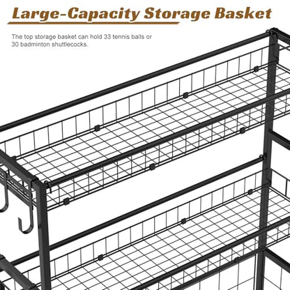 Outdoor Storage Sports Equipment Organizer, 3-Tier Heavy Duty Rolling Cart with Lockable Wheels, Removable Mesh Baskets & Bottom Bin for Balls, Bats, and Gear A