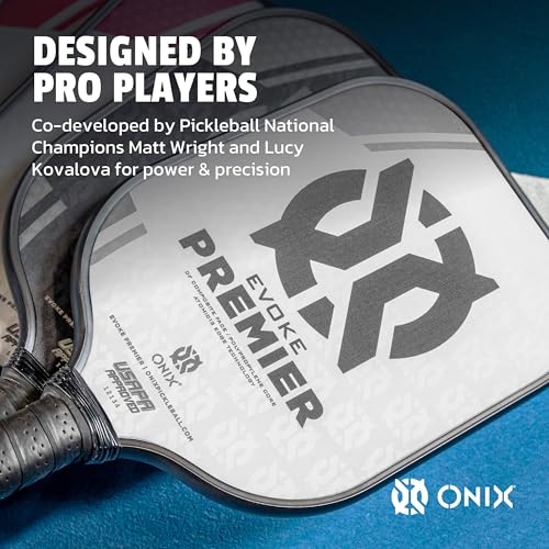 Onix Evoke Premier Professional Tournament Pickleball Paddle Composite Face Impact Paddle Shape - color: White, size: Medium, style: 14mm