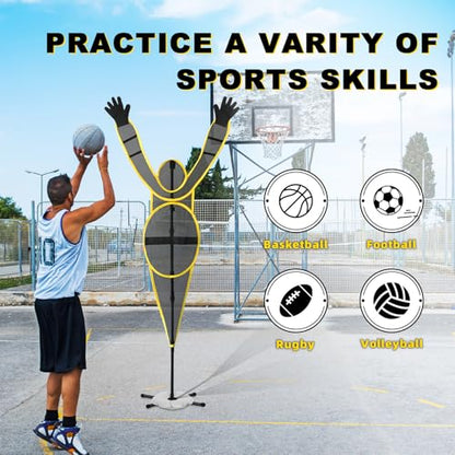 Water Bag Base Basketball Training Dummy - Fixed Arm Defensive Mannequin, Height-Adjustable & Portable for Shooting/Dribbling | for Teams, Coaches, Individuals (Yellow)