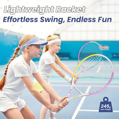Kids Tennis Racket 23 Inch, Lightweight Aluminum Tennis Racquet for Junior Boys & Girls Beginner with Tennis Bag - color: Pink+Cyan