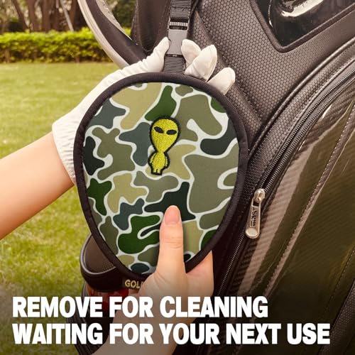 Golf Club Cleaner & Ball Cleaning Bag,Original Three-Layer Fabric Waterproof Technology,Golfer's Ultimate Green Clean Scrub Equipment Accessories,Removable Clips to Support Machine Washing - color: Camo Green