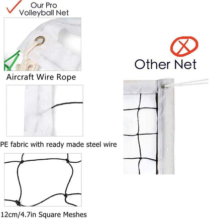 Professional Volleyball Net,Pool Volleyball Net with Aircraft Wire Rope, 32 FT x 3 FT, for Indoor and Outdoor