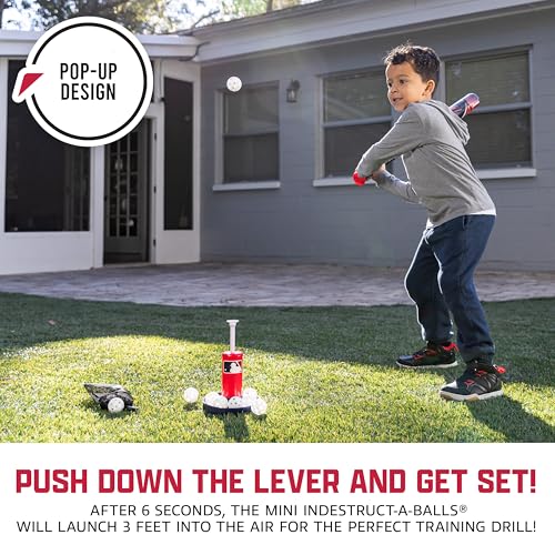 Franklin Sports MLB Micro Tee Trainer – Kids Baseball Batting Trainer with Pop-Up Pitching Machine, 10 Durable Balls, Drill Card & Bag – Youth Hitting Practice Set for Backyard Training
