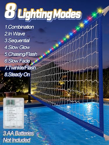 15 x 3 FT LED Pool Volleyball Net Replacement - Adjustable Strap Length 15-31 Ft for Inground Pools, Light Up Water Volleyball Net for Teens/Adults/Family Pool Backyard Party Game