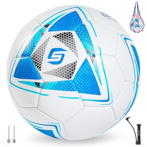 Soccer Ball Size 5 PU Leather Soccer Balls, Adults Youths Teens Unisex Juniors Training Soccer 32 Panels Machine Stitched, Ideal Gift Indoor Outdoor Play Cross Star Pattern Ball with Pump and Needles… - color: SDOE with pump