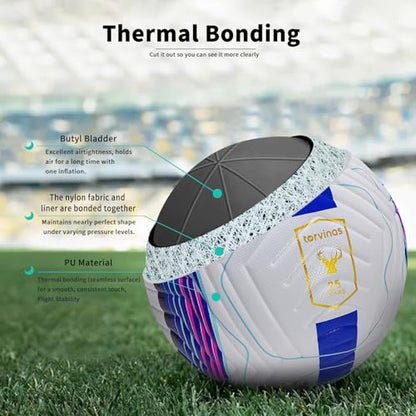 Soccer Ball Size 5,4 – Thermal Bonded Waterproof PU Leather, Professional Training & Match Ball for Youth & Adults, with Pump & Bag, Training Gift Set - color: Blue