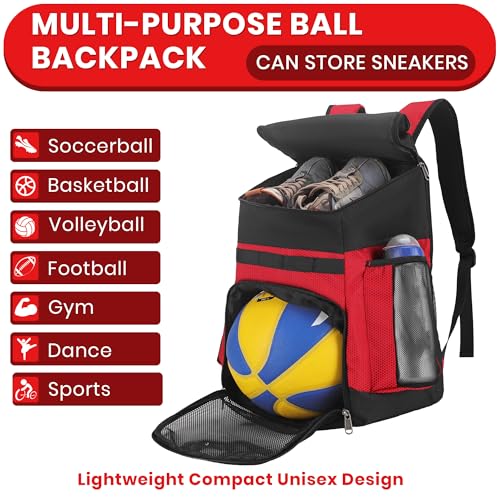 Hsmihair Basketball Backpack Large Sports Bag for Men&Youth,Gym Bag with Separate Ball & Shoes Compartment,Travel Bag for Basketball,Soccer,Volleyball - color: Red