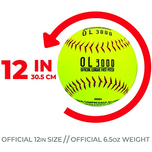 Franklin Sports Official Game Softballs - OL3000 Fastpitch 12" Inch Yellow Softballs - Official Size + Weight Tournament Balls for Practice + Games - 1 Softball - size: 12-Inch, style: 12 Pack