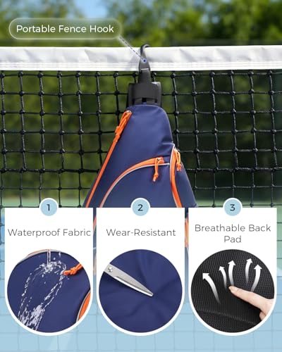 sportsnew Pickleball Bag for Men Women, Pickleball Sling Bag with Separate Paddle & Ball Compartment, Fence Hook, Phone Pocket for Quick Access, Waterproof Pickleball Backpack, Patent Pending - color: Navy Blue