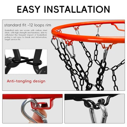 Basketball Net Replacement Heavy Duty,Resin Material, Anti-Rust Use Indoor Outdoor Standard 12-Ring Basketball Hoop - style: Black