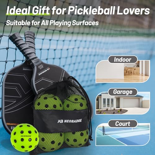 Silent Pickleball Balls - Quiet Practice for Indoor & Outdoor | Pro Foam, 40 Holes | Real Feel Like Traditional Pickleballs | USAPA Standard Bounce | 4-Pack + Bonus Mesh Bag - color: Green (Black Dots)
