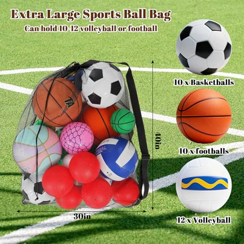 Extra Large Sports Ball Bag 30 x 40 Inches Mesh Soccer Basketball Bags Large Mesh Pouch with Adjustable Shoulder Strap for Football Volleyball Gym Sports Equipment (4 Pcs)