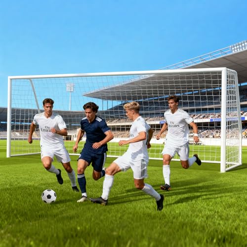 NAIZEA Soccer Goals - 24x8/21x7/18x7/12x6/16x7/10x6/8x6/6x4FT Soccer Goals for Backyard Training- Portable Metal Soccer Net for Youth & Adults - Heavy Duty Steel for Indoor Outdoor Games & Practice - size: 21ft x 7ft, style: Trainer-White/Steel