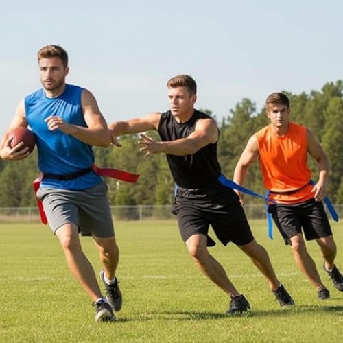 FEESHOW Flag Football Belts Adjustable Flag Football Belts with Flags for Kids Youth and Adults Training - color: Red