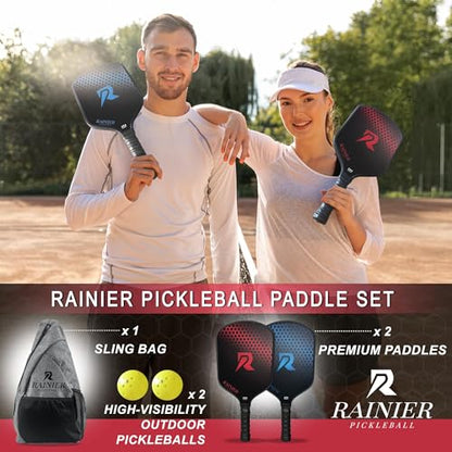 Fiberglass Pickleball Paddles Set of 2 | USAPA Approved Pickleball Paddle | 2 Rackets, 2 Balls, 1 Sling Carry Bag | 16mm Pickle Ball Paddle Set for Men and Women