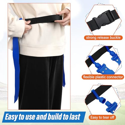 Wettarn 10/16 Player Flag Football Belts Adjustable Flag Football Set with Cones Bag for Youth Adults Kids Training Sport - color: Blue, Orange