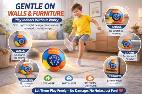 Indoor Soccer Ball Size 4 – Soft Foam Fabric Soccer Ball for Kids – Safe Quiet Indoor House Ball for Home Play & Training
